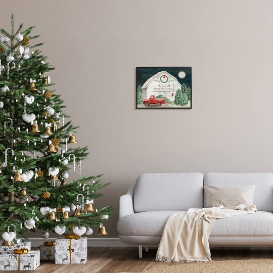 Stupell Industries Nighttime Christmas Barn Farm Framed Giclee Art